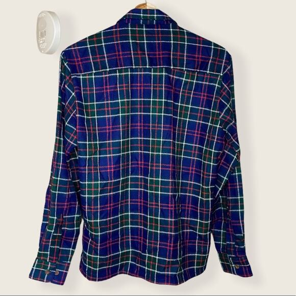 Vintage Woodland Large Navy Heavy Plaid Flannel Shirt Jacket Button Down Shirt - Picture 10 of 14